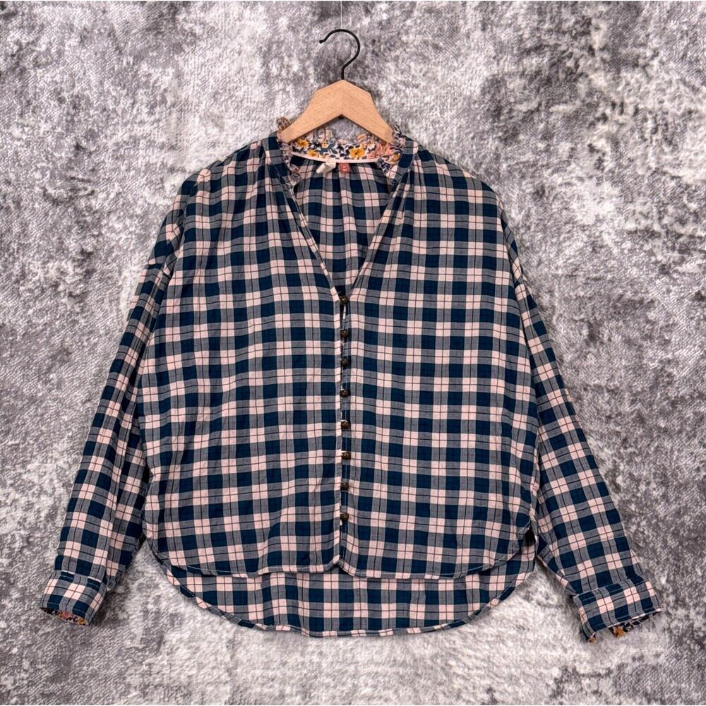 Anthropologie Top XS Womens Pilcro Plaid Button Front Oversized Blouse